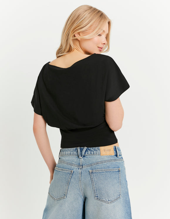 Tally Weijl Black Boat Neck Top, back detail view