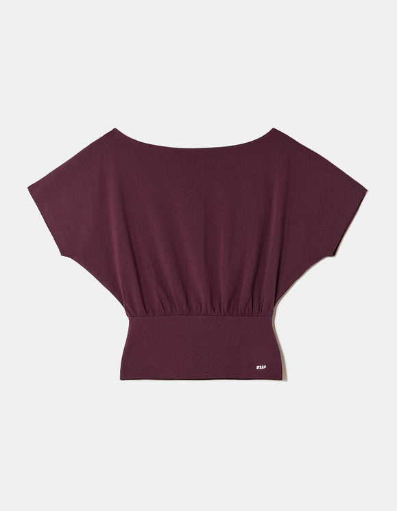 Tally Weijl Purple Boat Neck Top, front flat lay view