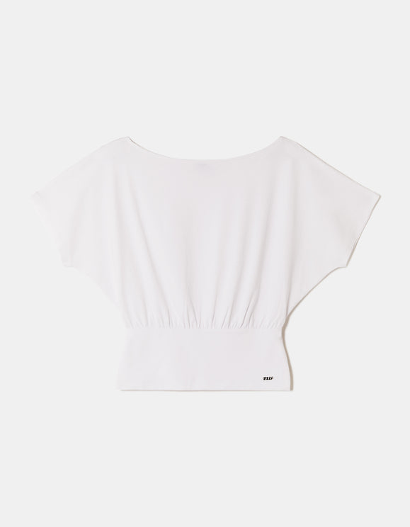 Tally Weijl White Boat Neck Top, front flat lay view
