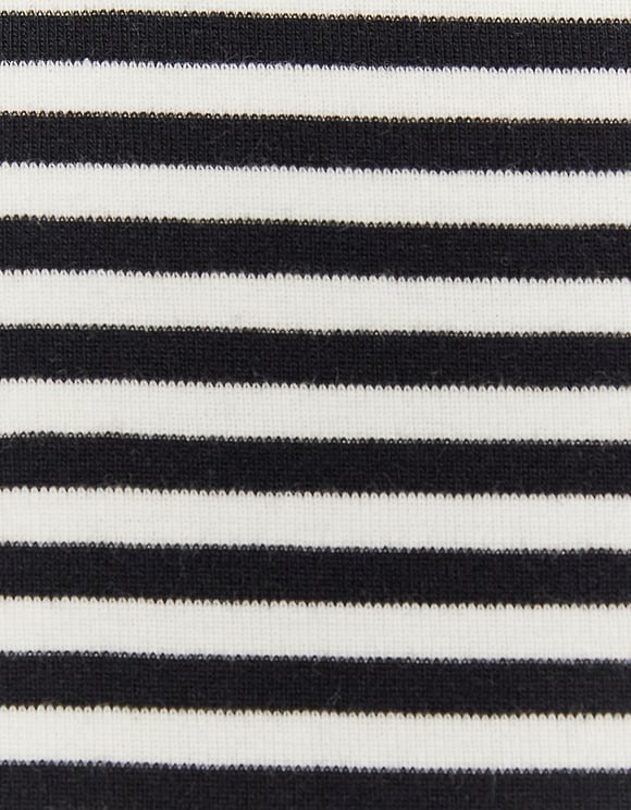 Ladies Striped Black/White Cropped Basic T-Shirt-Close Up View