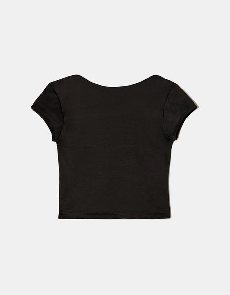 Ladies Black Blackless Basic Top-Ghost Front View