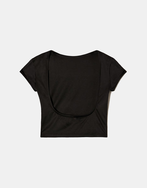 Ladies Black Blackless Basic Top-Ghost Back View