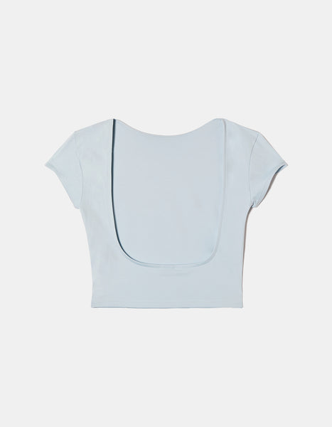 Ladies Blue Blackless Basic Top-Ghost Back View