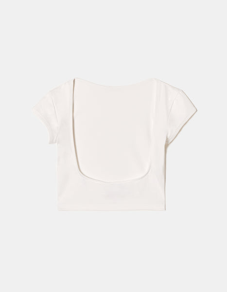 Ladies White Blackless Basic Top-Ghost Back View