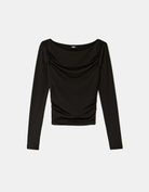 Tally Weijl Black Asymmertic Long Sleeve Top Black back view