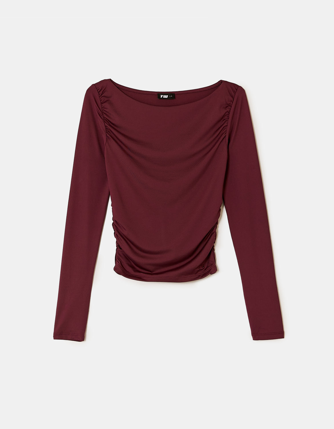 Maroon long-sleeve top on a white background