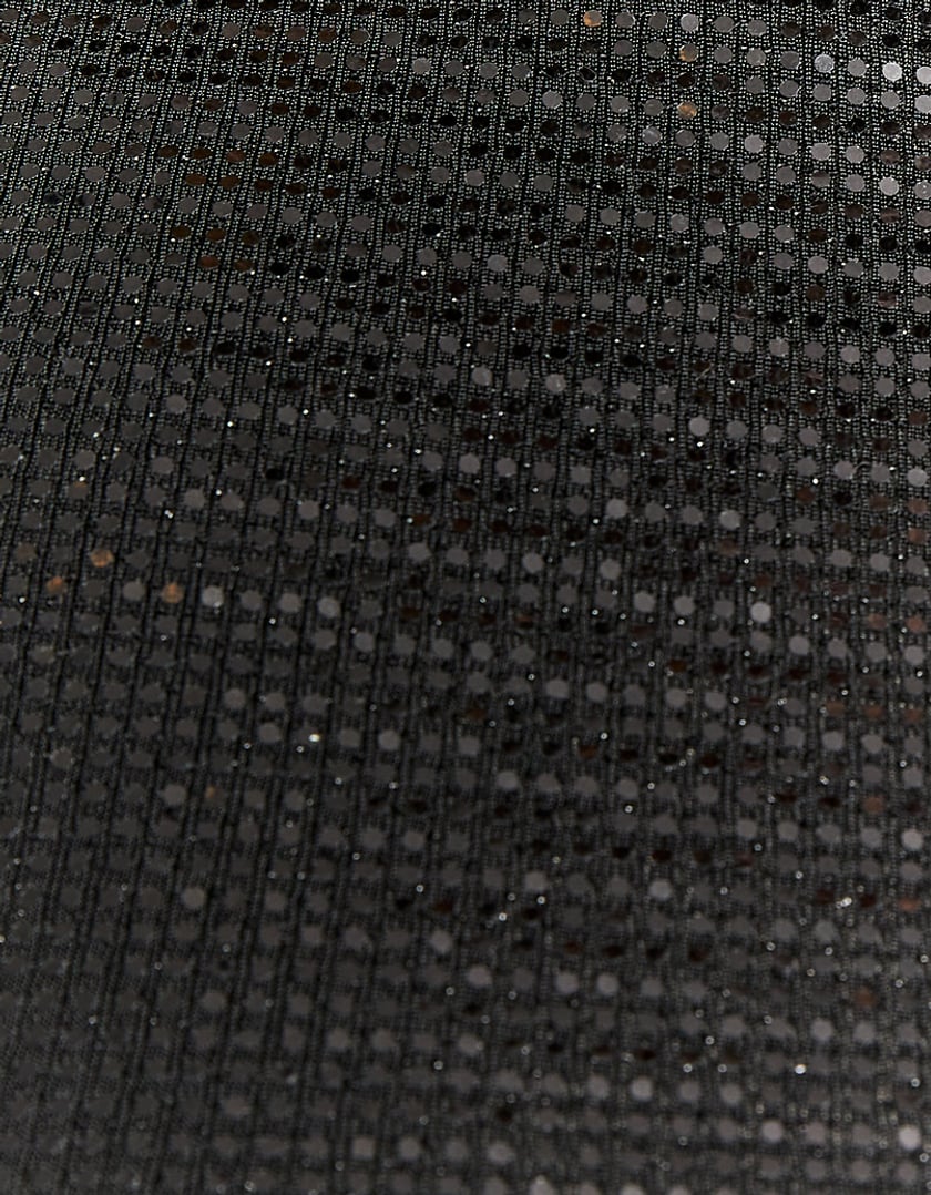 Ladies Black Sequins Cropped Top-Close Up View