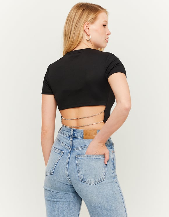 Ladies Black Top With Chain On Back-Back View