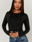 Tally Weijl Basic Black T shirt with Long Sleeves Black model front view