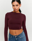 Tally Weijl Basic Burgundy T-Shirt with Long Sleeves Burgundy front view
