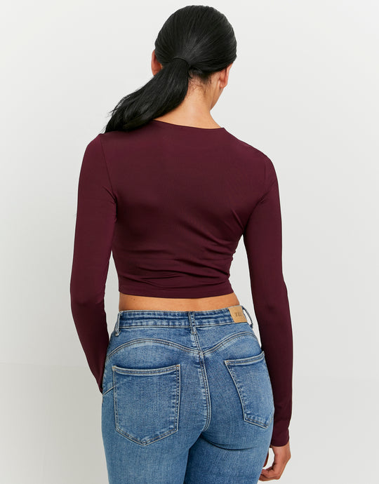 Ladies Basic Burgundy T-Shirt with Long Sleeves-Back View