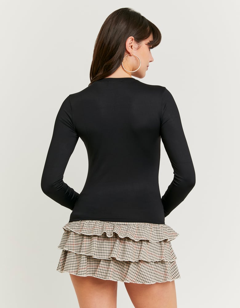 Ladies Basic Black Long Sleeve T-Shirt-Model Back View