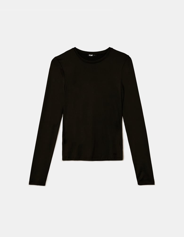 Tally Weijl Basic Black Long Sleeve T-Shirt Black model front view