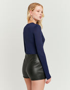 Tally Weijl Basic Blue Long Sleeve T-Shirt Blue model front view