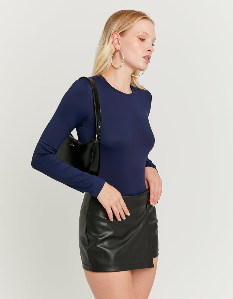 Ladies Basic Blue Long Sleeve T-Shirt-Side View