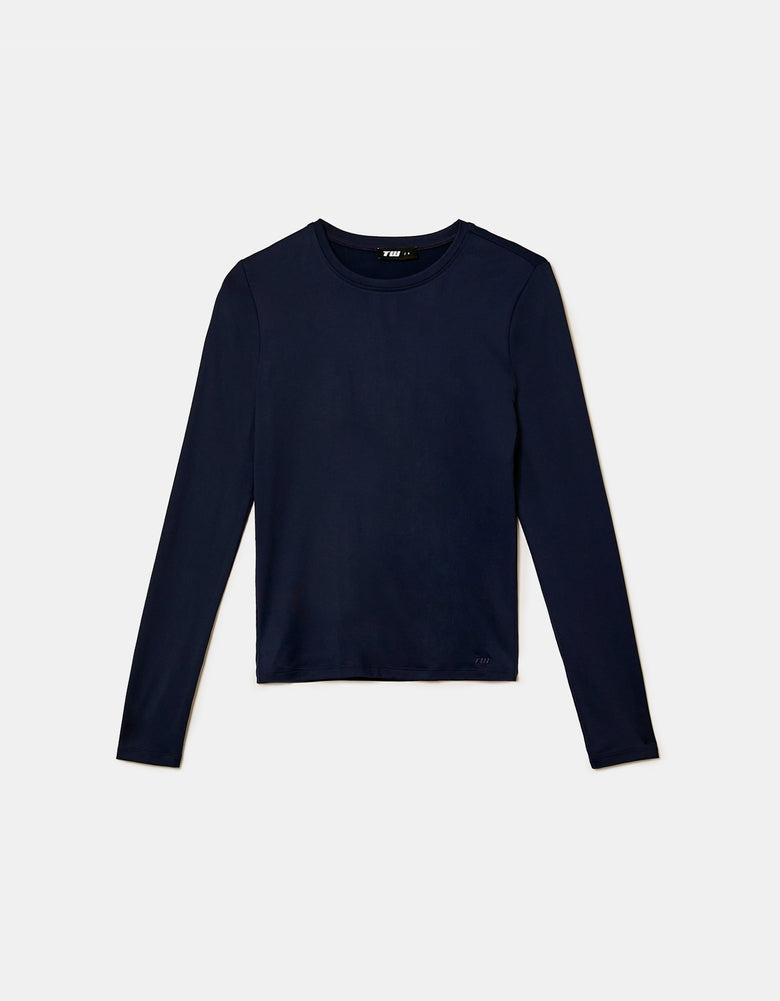 Tally Weijl Basic Blue Long Sleeve T-Shirt Blue back view