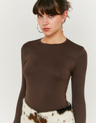 Tally Weijl Basic Brown Long Sleeve T-Shirt Brown front view