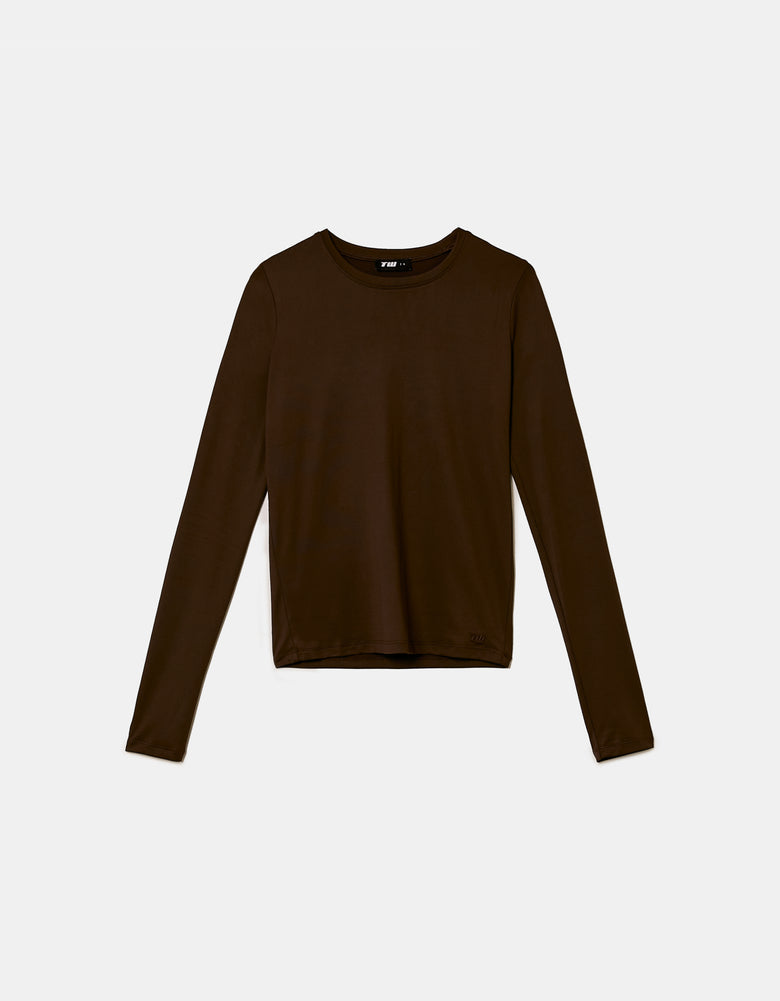 Ladies Basic Brown Long Sleeve T-Shirt-Ghost Front View