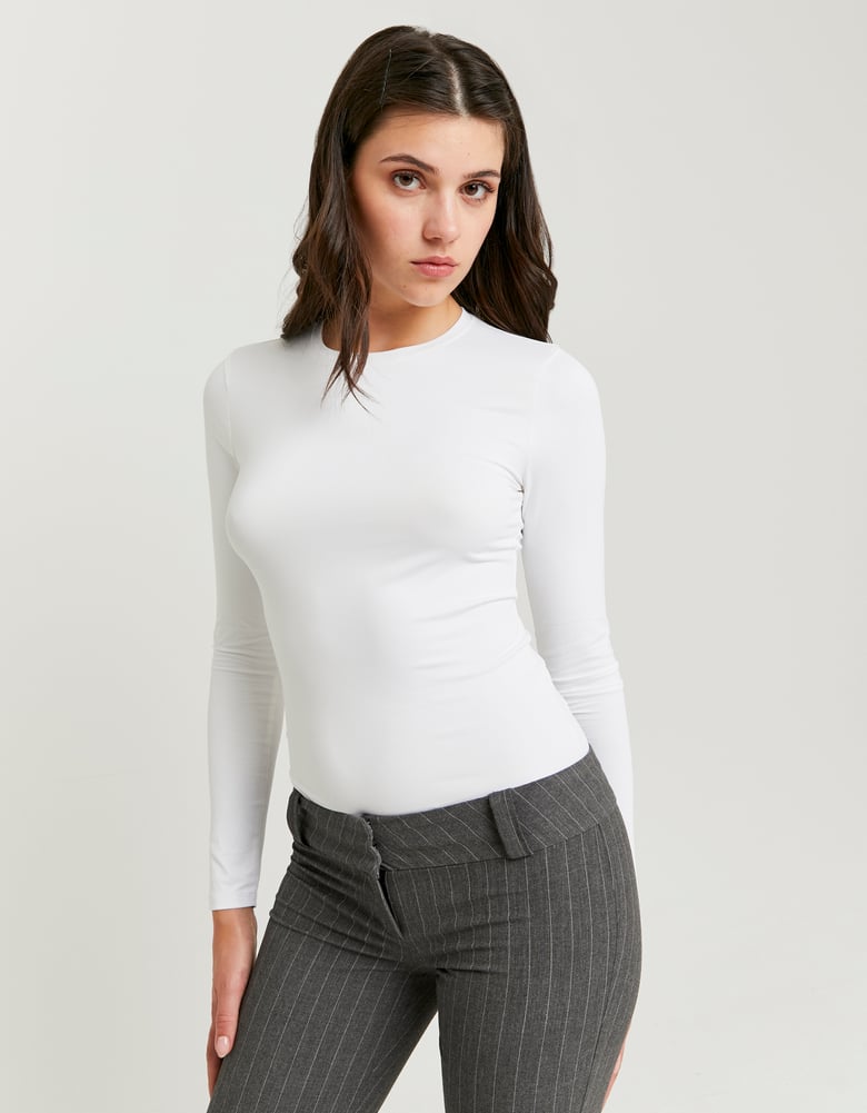 Ladies Basic White Long Sleeve T-Shirt-Closer view of the Front