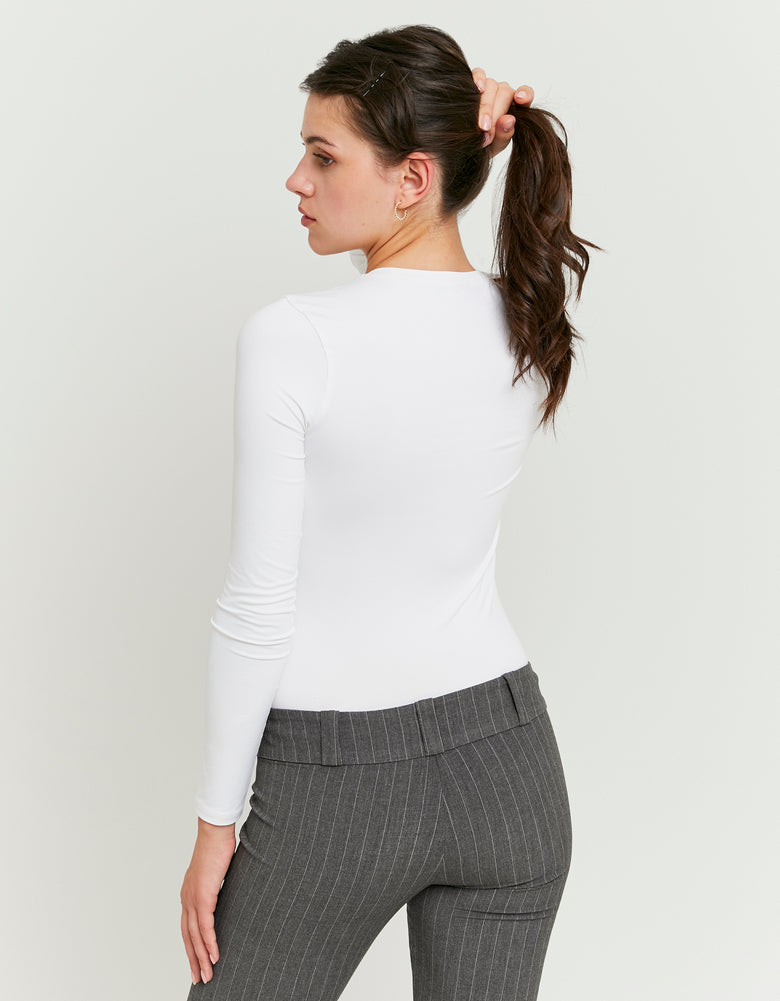 Ladies Basic White Long Sleeve T-Shirt-Back View