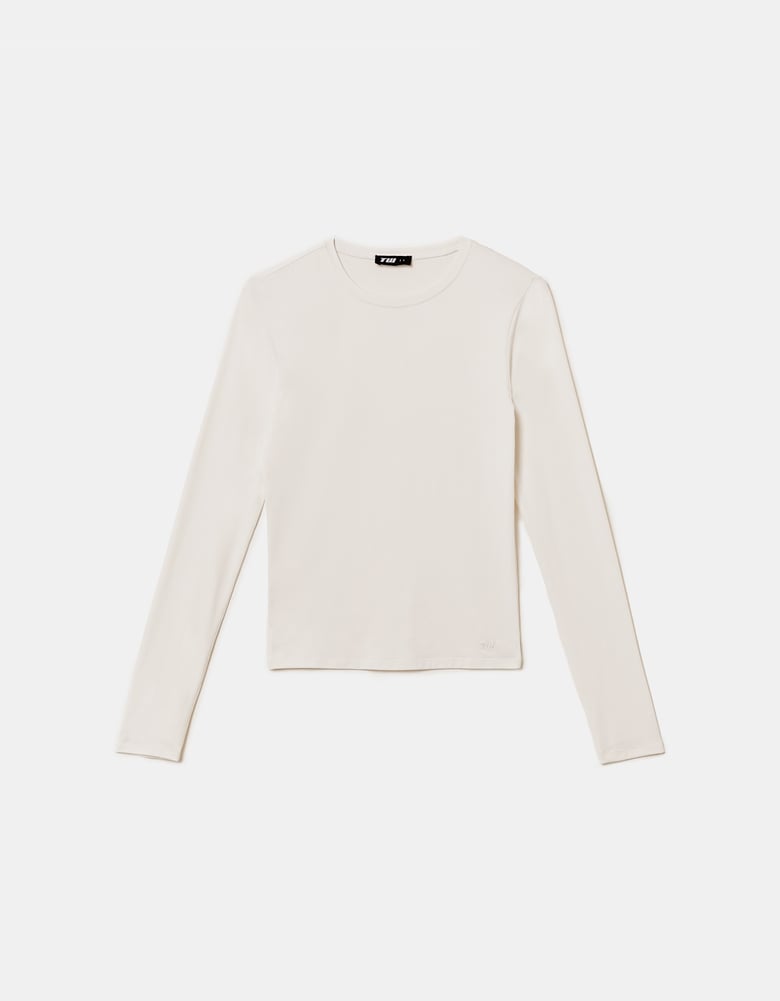 Ladies Basic White Long Sleeve T-Shirt-Ghost Front View