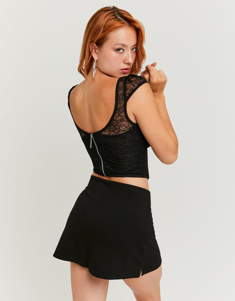 Ladies Black Top With Lace-Back View