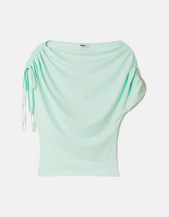 Tally Weijl Aqua Blue Asymmetric Top, front flat lay view