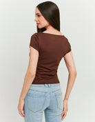 Tally Weijl Brown Pleated Asymmetric Top BROWN detail view