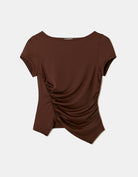 Tally Weijl Brown Pleated Asymmetric Top BROWN back view