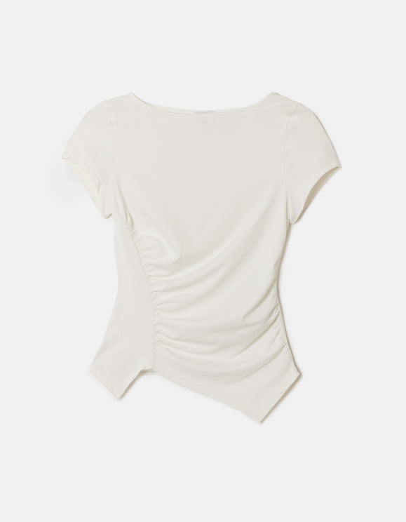 Tally Weijl white pleated asymmetric top, front view