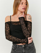 Tally Weijl Black Lace Off Shoulder Top BLACK front view