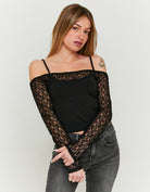 Tally Weijl Black Lace Off Shoulder Top BLACK model front view