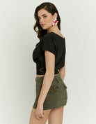 Ladies Black Asymmetric Lace Top-Back View