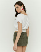 Ladies White Asymmetric Lace Top-Model Back View