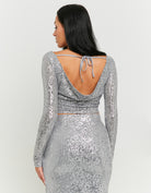 Tally Weijl Silver Sequined Cropped Top GREY model front view