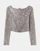 Tally Weijl Silver Sequined Cropped Top GREY back view