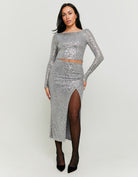 Tally Weijl Silver Sequined Cropped Top GREY detail view