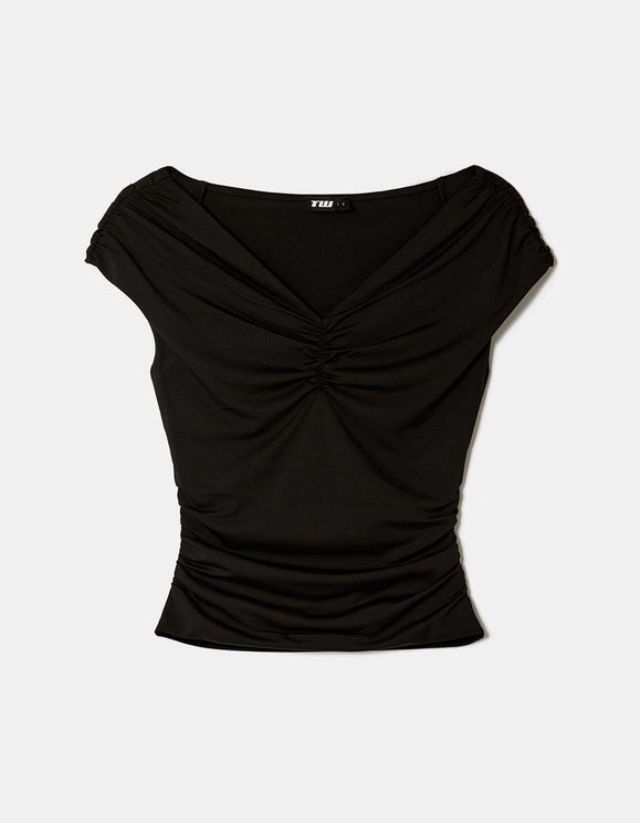 Tally Weijl Black Ruched Top, front flat lay view