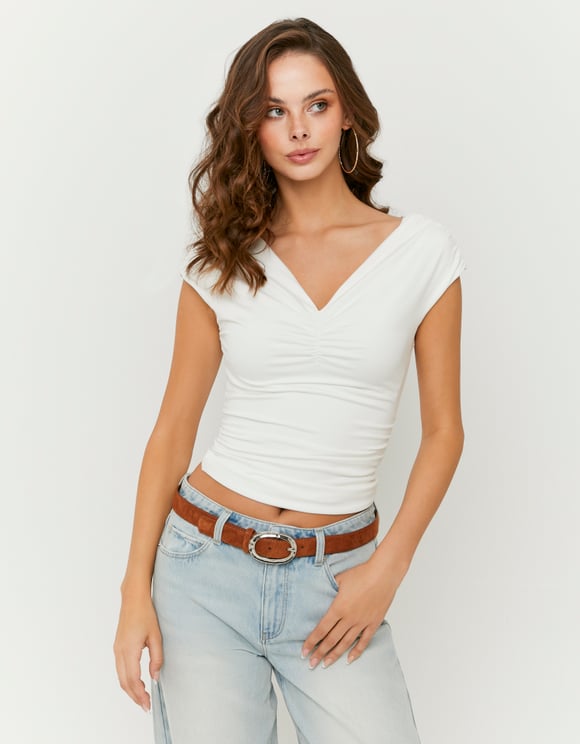 Tally Weijl White Ruched Top WHITE detail view