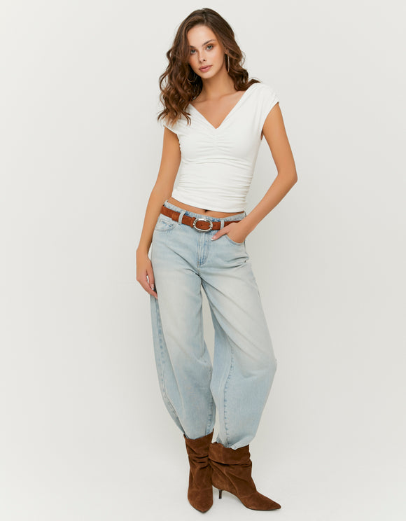Tally Weijl White Ruched Top, model full front view