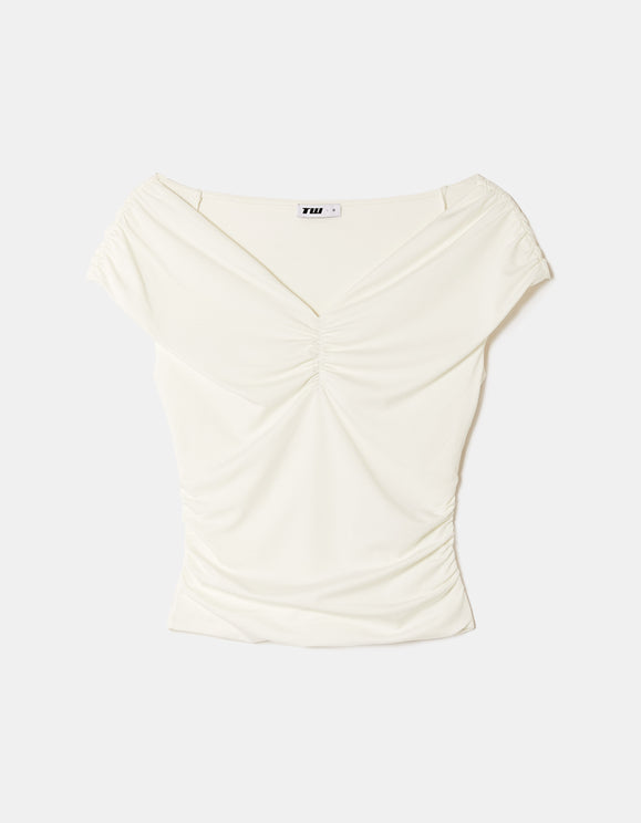Tally Weijl White Ruched Top WHITE flat front view