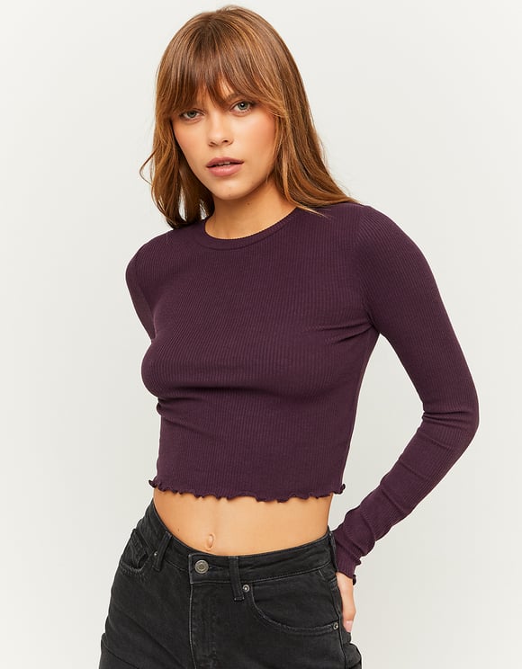Ladies Long Sleeve Purple Basic T-Shirt-Model Front View