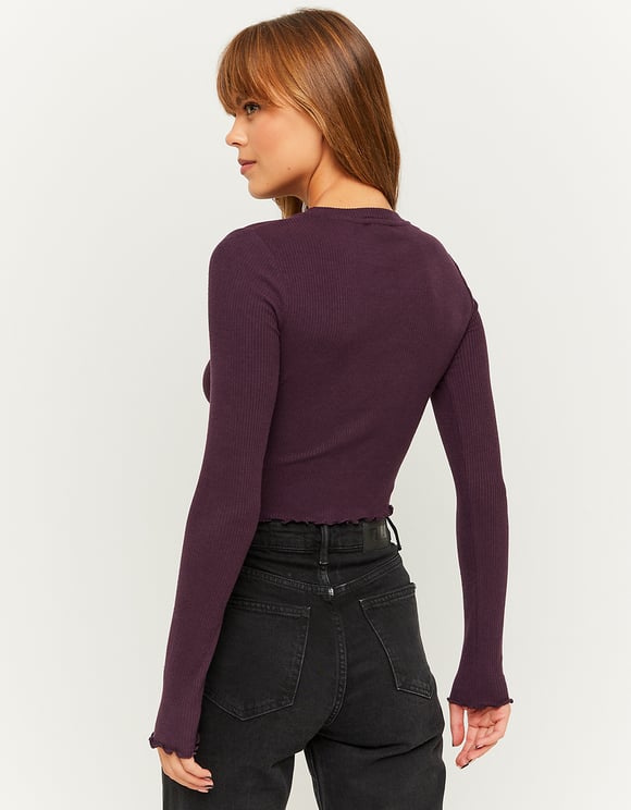 Ladies Long Sleeve Purple Basic T-Shirt-Model Back View