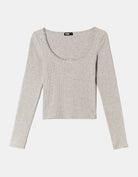 Tally Weijl Grey Basic Ribbed Long Sleeve T-Shirt Grey detail view