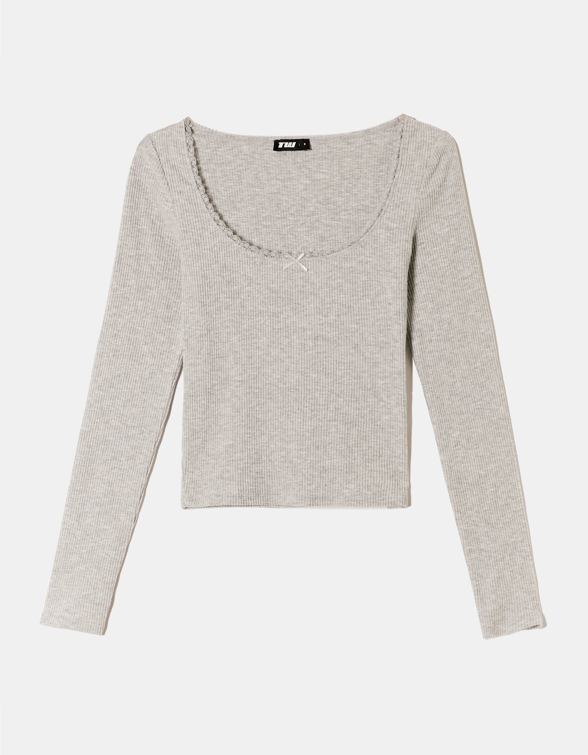 Tally Weijl Grey Basic Ribbed Long Sleeve T-Shirt Grey detail view