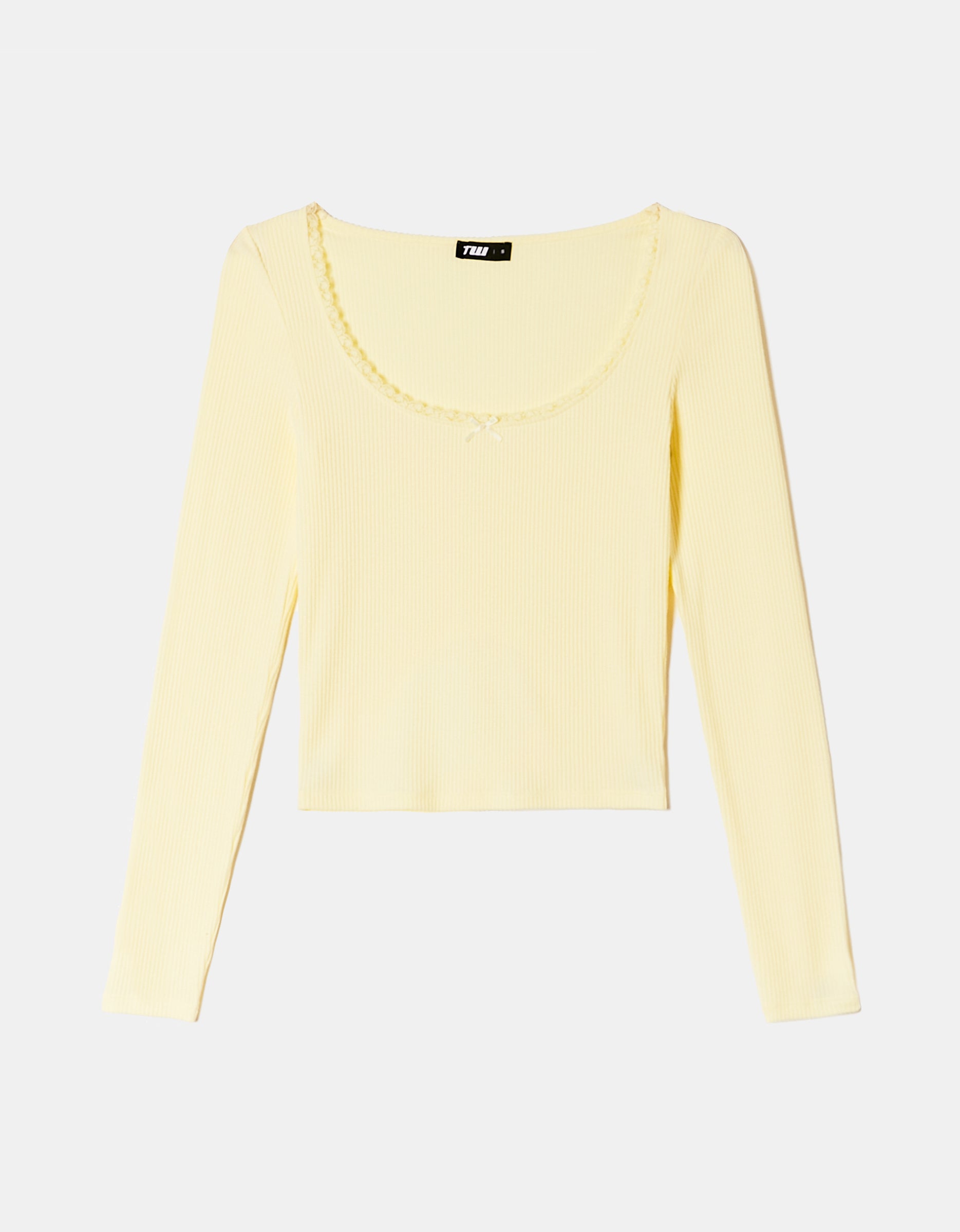 Ladies Yellow Basic Ribbed Long Sleeve T-Shirt-Ghost Front View