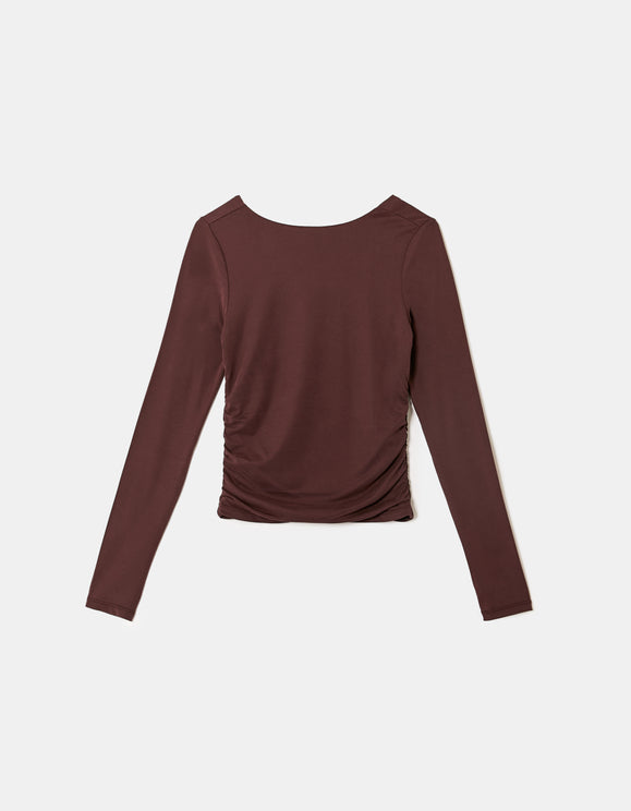 Tally Weijl basic burgundy open back top, front view