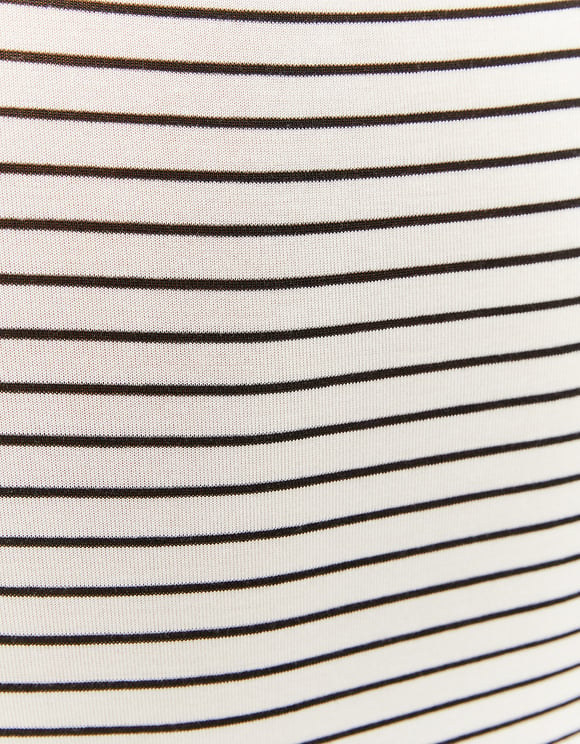 Ladies Striped Basic Turtleneck Basic T-Shirt-Close Up View