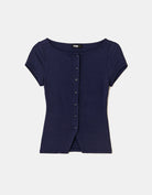 Tally Weijl Blue Cardigan with Boat Neckline Blue back view