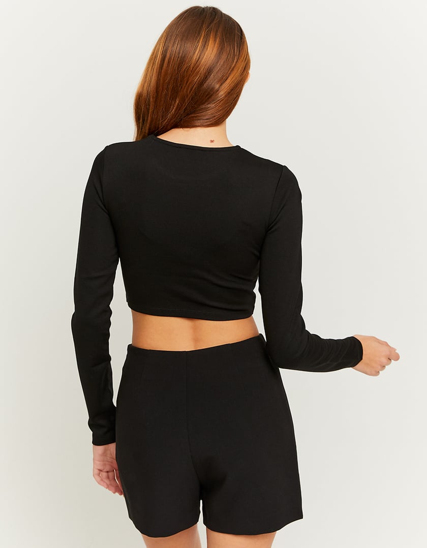 Ladies Black Cropped Top With Strass-Model Back View